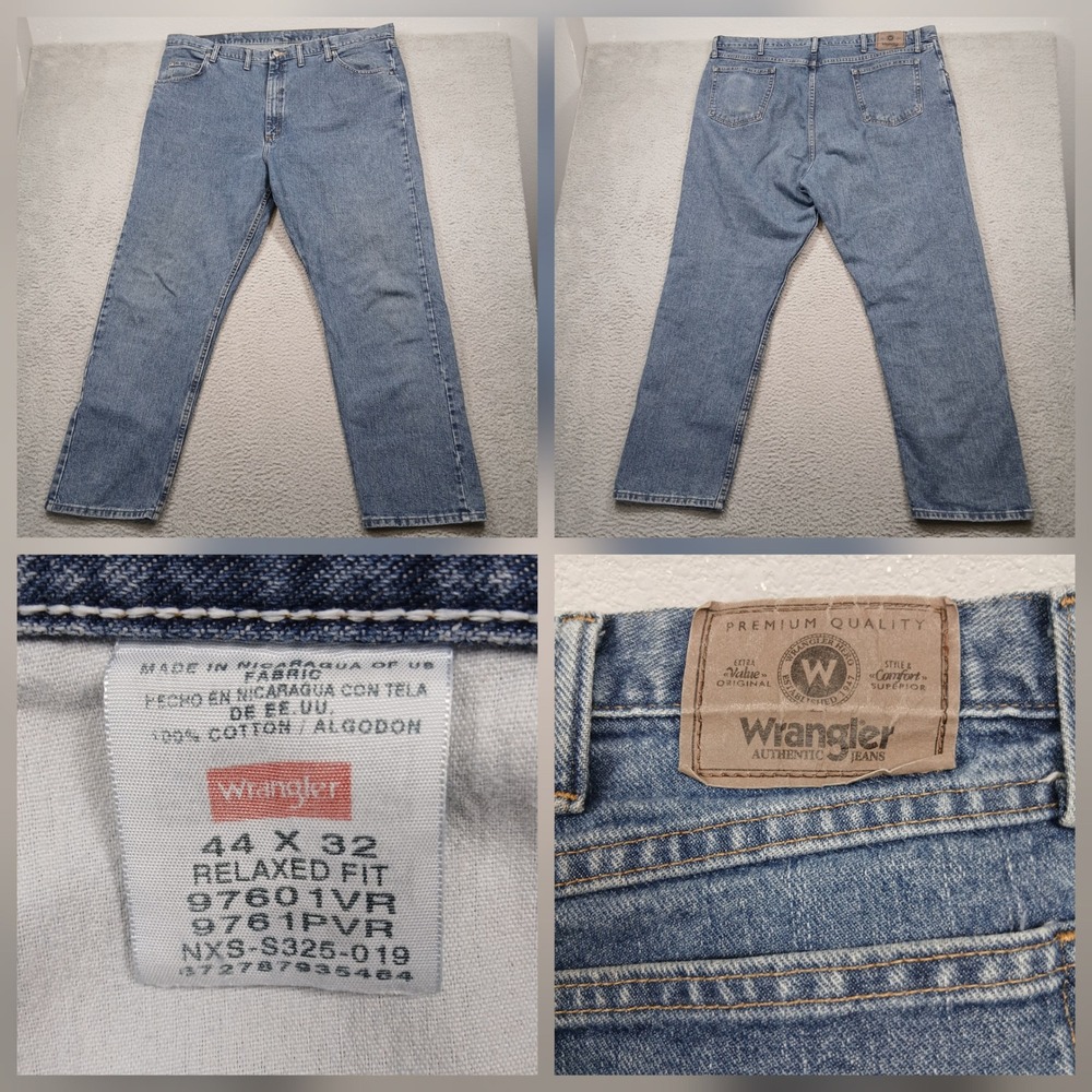 Wrangler Authentic Jeans Mens 44x32 Blue Denim Relaxed Fit 100% Cotton